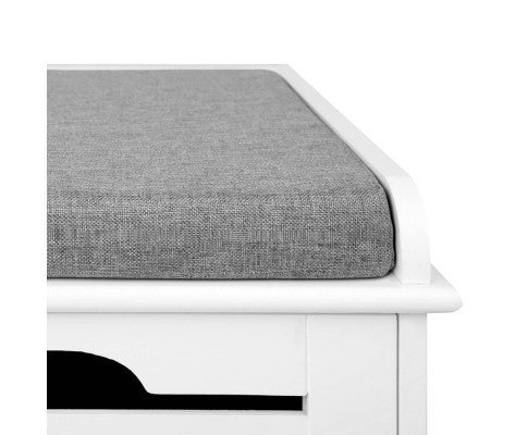 RONDA FABRIC SHOE BENCH WITH DRAWER - WHITE & GREY