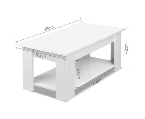 MECHANICAL COFFEE TABLE WITH LIFT-TOP - 980(W) x 500(D) - WHITE