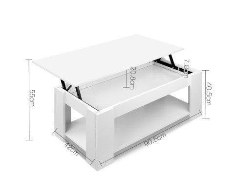 MECHANICAL COFFEE TABLE WITH LIFT-TOP - 980(W) x 500(D) - WHITE