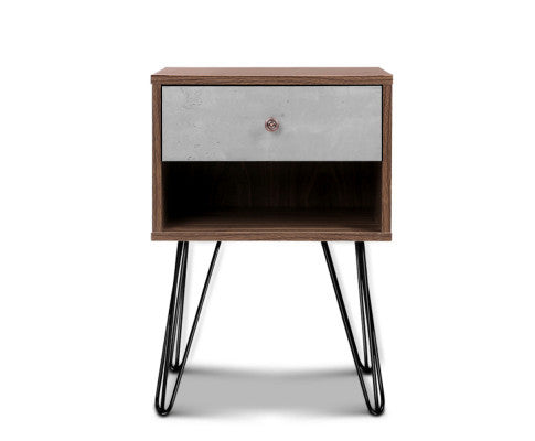 PYKE 1 DRAWER BEDSIDE TABLE - WALNUT & GREY