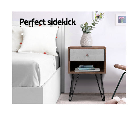 PYKE 1 DRAWER BEDSIDE TABLE - WALNUT & GREY