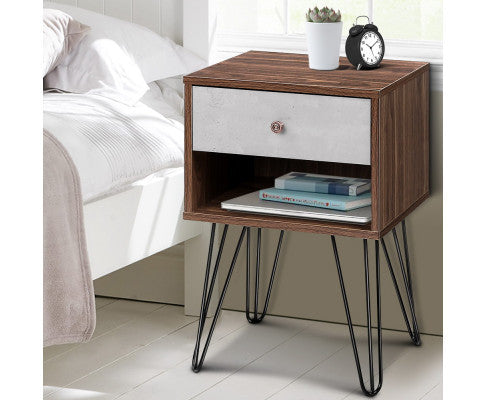 PYKE 1 DRAWER BEDSIDE TABLE - WALNUT & GREY