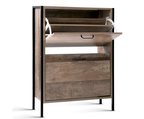 ASRINA 12 PAIR WOODEN VINTAGE SHOE RACK STORAGE CABINET - WOOD