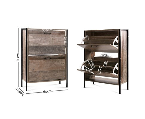 ASRINA 12 PAIR WOODEN VINTAGE SHOE RACK STORAGE CABINET - WOOD