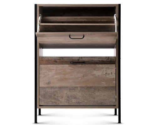 ASRINA 12 PAIR WOODEN VINTAGE SHOE RACK STORAGE CABINET - WOOD
