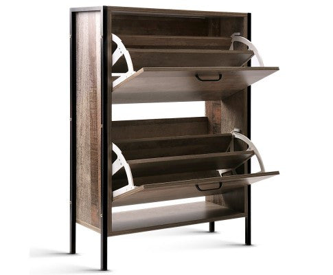 ASRINA 12 PAIR WOODEN VINTAGE SHOE RACK STORAGE CABINET - WOOD