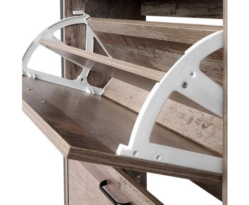 ASRINA 12 PAIR WOODEN VINTAGE SHOE RACK STORAGE CABINET - WOOD