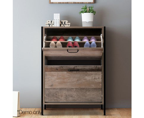 ASRINA 12 PAIR WOODEN VINTAGE SHOE RACK STORAGE CABINET - WOOD