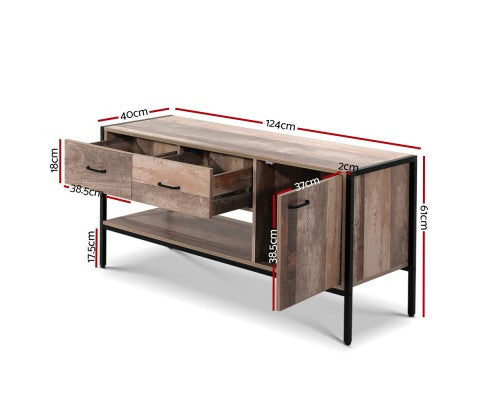 KELLAN INDUSTRIAL TV STAND ENTERTAINMENT UNIT STORAGE CABINET - NATURAL