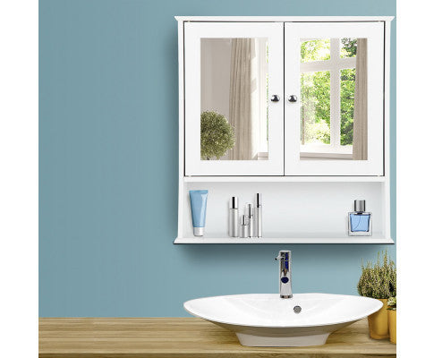 BELLAMY BATHROOM 2 DOOR STORAGE CABINET WITH MIRROR - WHITE