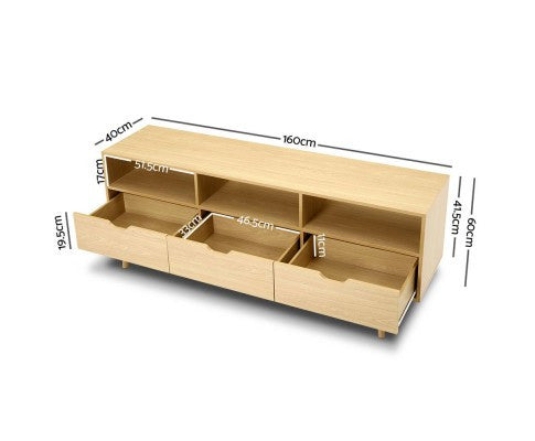 ETINA SCANDINAVIAN ENTERTAINMENT UNIT WITH 3 DRAWERS - 600(H) x 1600(W) - NATURAL