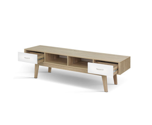SATTIANA 2 SHELVES/ 2 DRAWER TV ENTERTAINMENT UNIT - OAK & WHITE