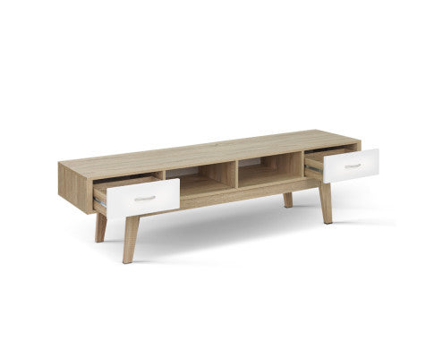 SATTIANA 2 SHELVES/ 2 DRAWER TV ENTERTAINMENT UNIT - OAK & WHITE