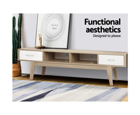 SATTIANA 2 SHELVES/ 2 DRAWER TV ENTERTAINMENT UNIT - OAK & WHITE