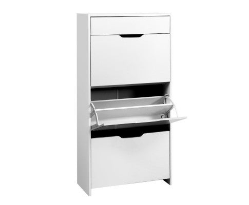 HAMILTON 3 TIER SHOE CABINET - HIGH GLOSS WHITE