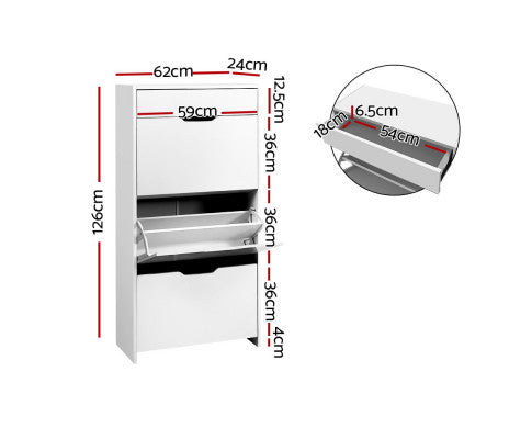 HAMILTON 3 TIER SHOE CABINET - HIGH GLOSS WHITE