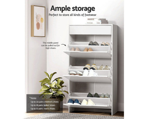 HAMILTON 3 TIER SHOE CABINET - HIGH GLOSS WHITE