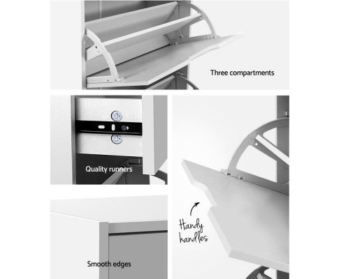 HAMILTON 3 TIER SHOE CABINET - HIGH GLOSS WHITE
