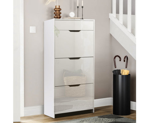 HAMILTON 3 TIER SHOE CABINET - HIGH GLOSS WHITE