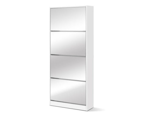 HAMILTON MIRRORED SHOE CABINET WITH 4 STORAGE COMPARTMENTS - WHITE