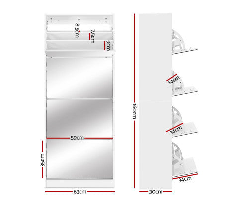 HAMILTON MIRRORED SHOE CABINET WITH 4 STORAGE COMPARTMENTS - WHITE