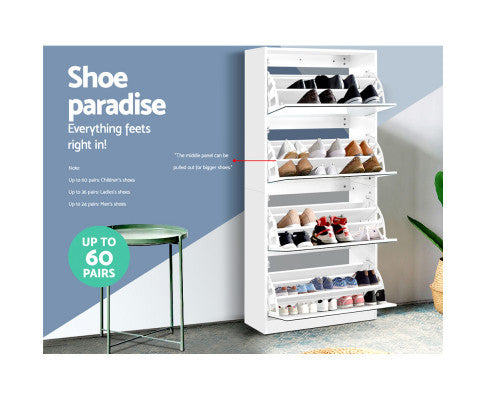 HAMILTON MIRRORED SHOE CABINET WITH 4 STORAGE COMPARTMENTS - WHITE
