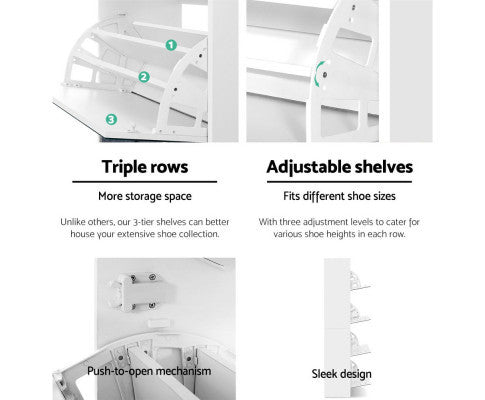 HAMILTON MIRRORED SHOE CABINET WITH 4 STORAGE COMPARTMENTS - WHITE