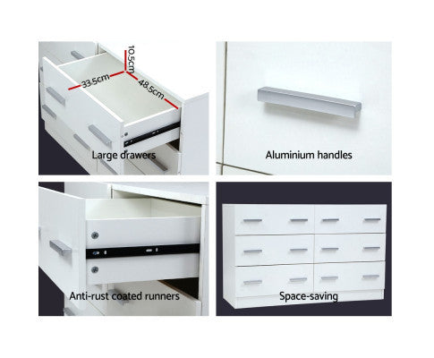 ALREY 6 DRAWER LOWBOY / DRESSER - 690(H) x 1105(W) x 420(D) - WHITE