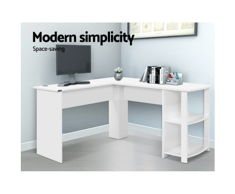RAELIAN L-SHAPED COMPUTER DESK WITH 3 OPEN SHELVES - WHITE