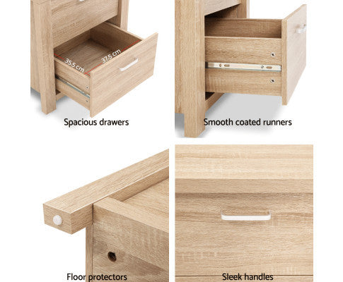 JOHNSON 2 DRAWER BEDSIDE TABLE - NATURAL