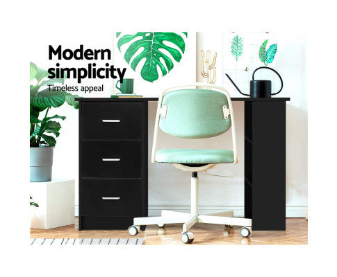 RAELIAN COMPUTER DESK WITH 3 DRAWERS - 1200(W) x 500(D) - BLACK
