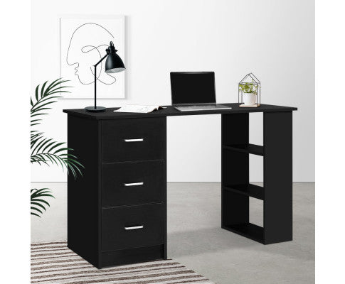 RAELIAN COMPUTER DESK WITH 3 DRAWERS - 1200(W) x 500(D) - BLACK