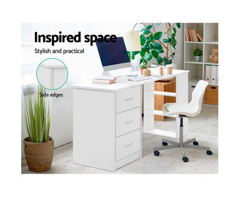 RAELIAN COMPUTER DESK WITH 3 DRAWERS - 1200(W) x 500(D) - WHITE