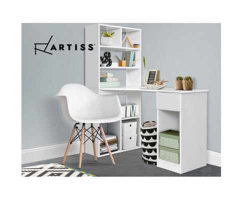 ORWELL COMPUTER DESK WITH CORNER SHELF - WHITE