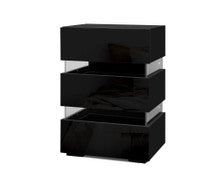 PYKE 3 DRAWER BEDSIDE TABLE WITH RGB LED LAMP - BLACK