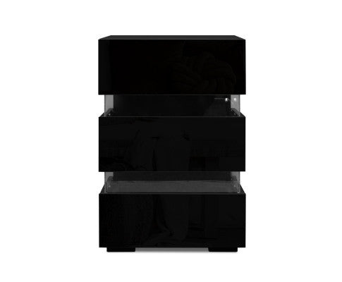 PYKE 3 DRAWER BEDSIDE TABLE WITH RGB LED LAMP - BLACK