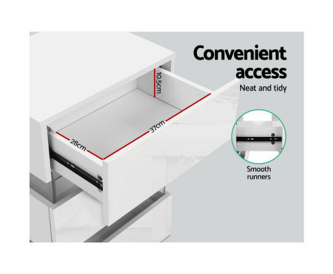 PYKE 3 DRAWER BEDSIDE TABLE WITH RGB LED LAMP - WHITE