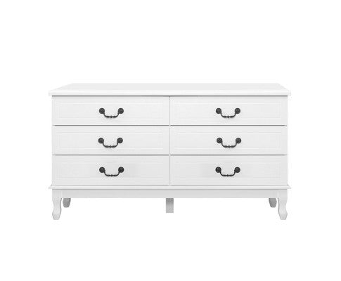 ALEXIS 6 DRAWER DRESSING TABLE / LOWBOY - 650(H) x 1200(W) x 365(D) - WHITE