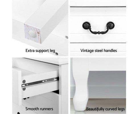 ALEXIS 6 DRAWER DRESSING TABLE / LOWBOY - 650(H) x 1200(W) x 365(D) - WHITE