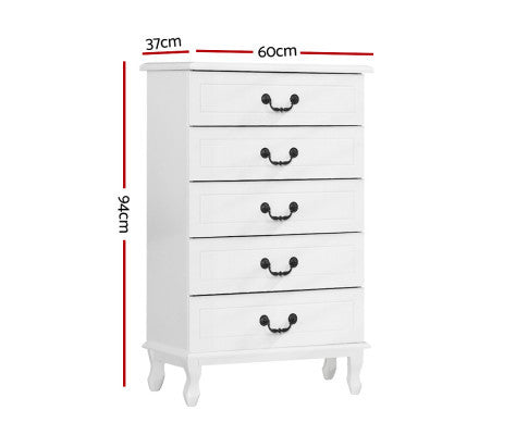 ALEXIS 5 DRAWER TALLBOY - WHITE