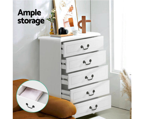 ALEXIS 5 DRAWER TALLBOY - WHITE