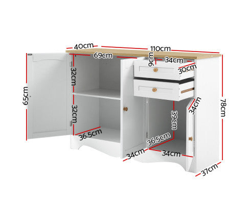 ARABELLA 2 DRAWER/ 3 DOOR SIDEBOARD - 780(H) x 1100(W) x 400(D) - WHITE