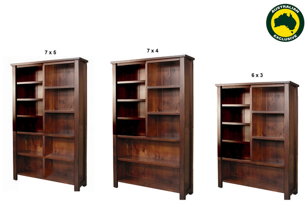 FABULOS (AUSSIE MADE) STAGGERED HIGHLINE BOOKCASE COLLECTION - ASSORTED STAINED COLOURS