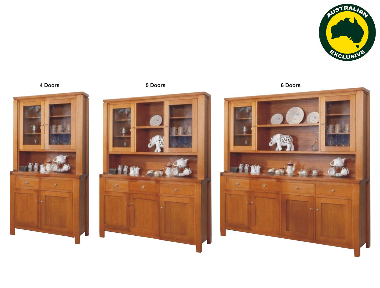 FAIRHOLM (AUSSIE MADE) BUFFET AND HUTCH COLLECTION - TASSIE OAK COMBINATION - ASSORTED STAINED COLOURS - STARTING FROM $2999