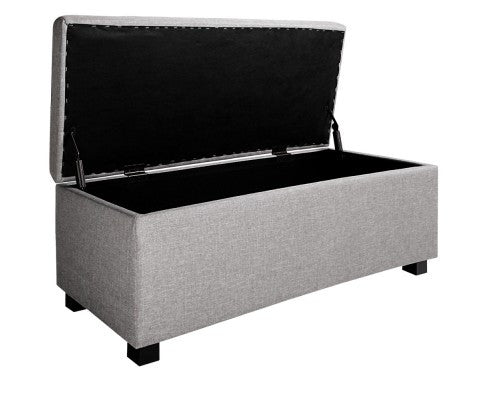 AMARIS FAUX LINEN FABRIC STORAGE OTTOMAN (OTM-L-LINEN-LI2-GY) - 400(H) X 1020(W) - LIGHT GREY