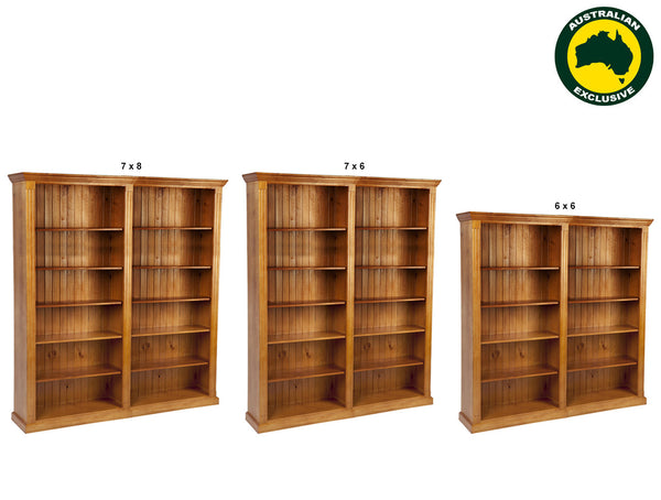 FEDERATION (AUSSIE MADE) BOOKCASE WITH TWIN LINES COLLECTION - ASSORTED STAINED COLOURS