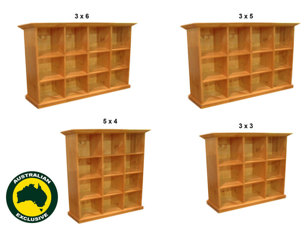 FEDERATION CUBIC (AUSSIE MADE) LOWLINE BOOKCASE COLLECTION - ASSORTED STAINED COLOURS