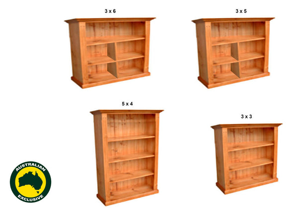 FEDERATION DELUXE (AUSSIE MADE) LOWLINE BOOKCASE COLLECTION - ASSORTED STAINED COLOURS