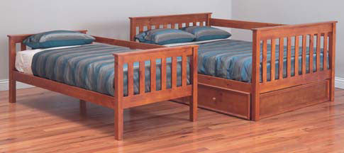 AWESOME (MODEL:6-15-18-20-5) SINGLE OVER DOUBLE (TRIO) BUNK BED WITH MATCHING SINGLE STORAGE TRUNDLE BED - TEAK