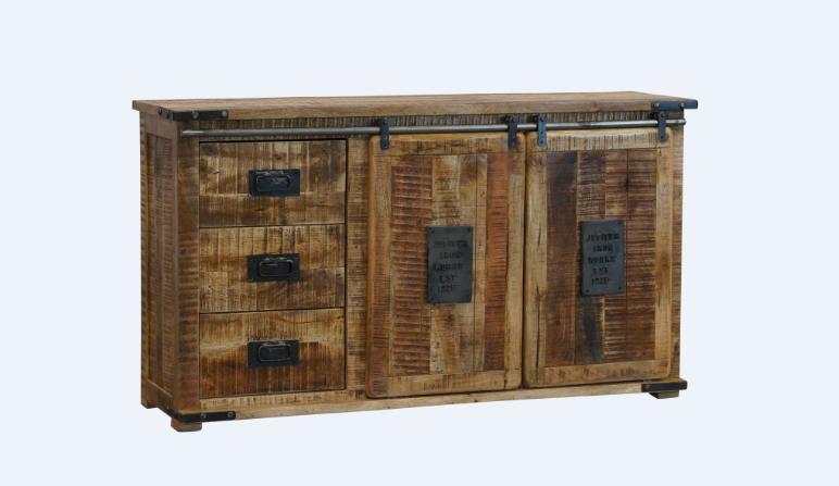 FOUNDRY BUFFET WITH 3 DRAWERS / 2 DOORS (WITH PLATE) - 900(H) X 1600(W) - RUSTIC MANGO